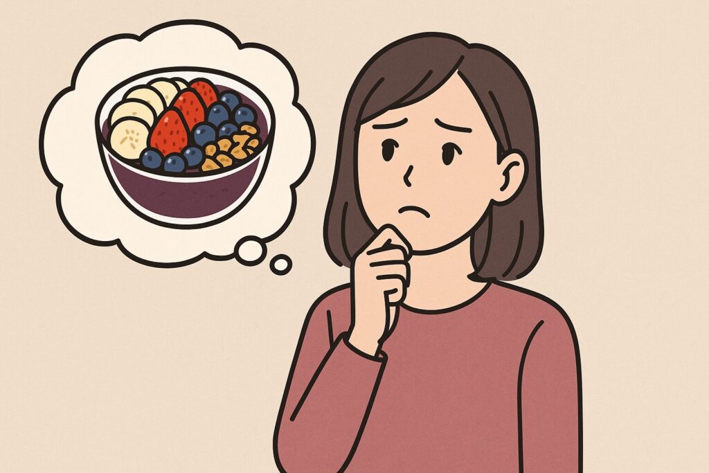 アサイーボールを食べたいと考えている女性のイラスト