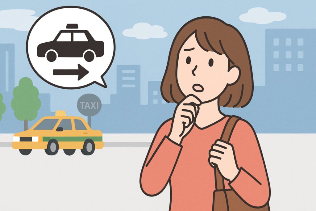 タクシー乗り場を探す女性のイラスト